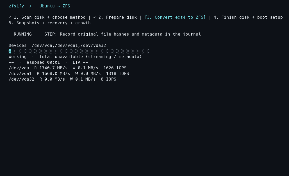 Convert ext4 to ZFS