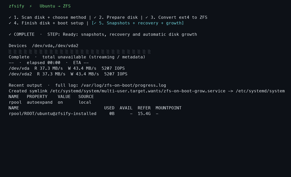 Enable snapshots, recovery and growth