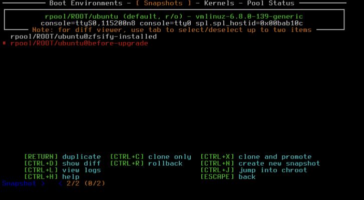 Snapshot selection in DigitalOcean's recovery console